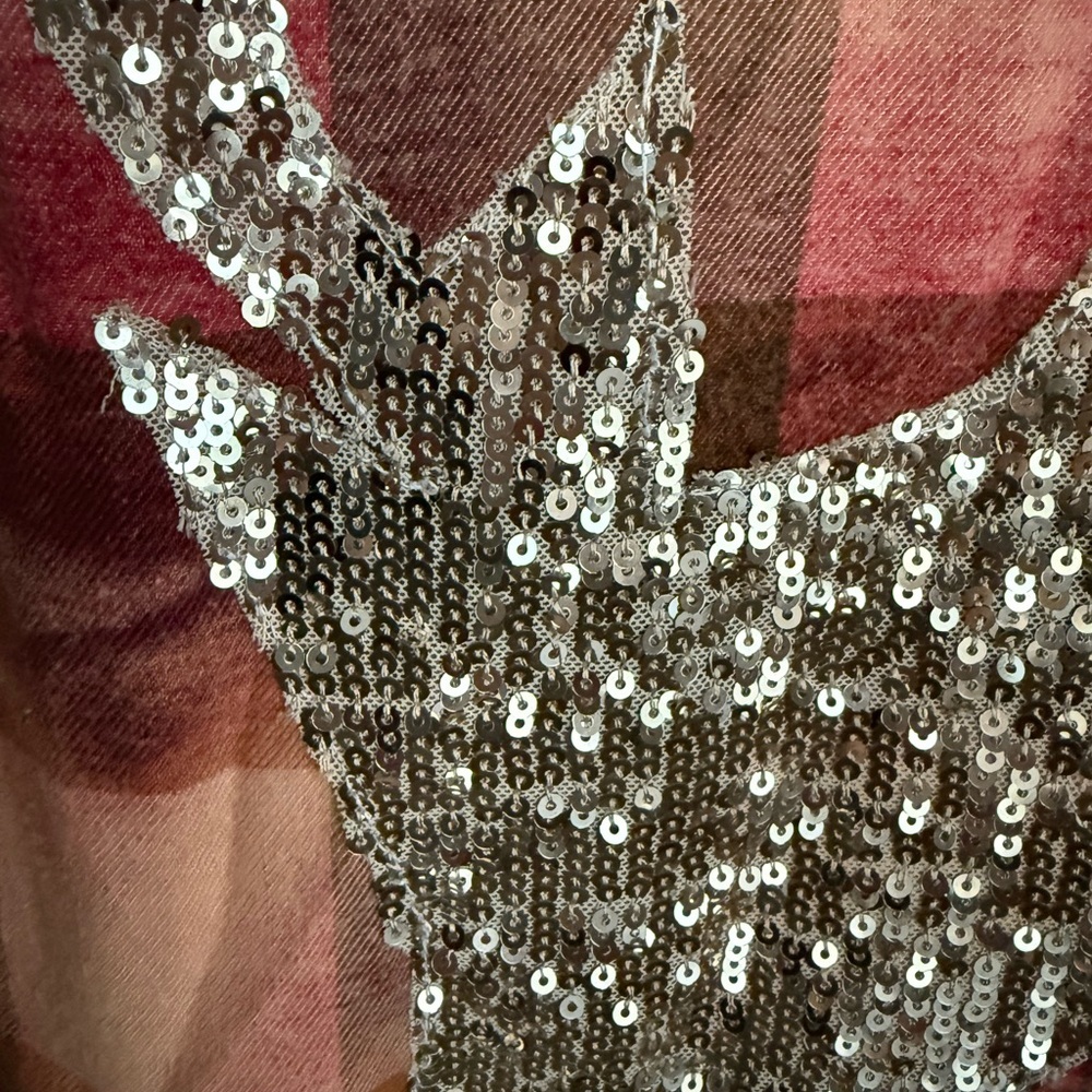 Blleached Red Plaid Button-Up Flannel With Sequin… - image 5